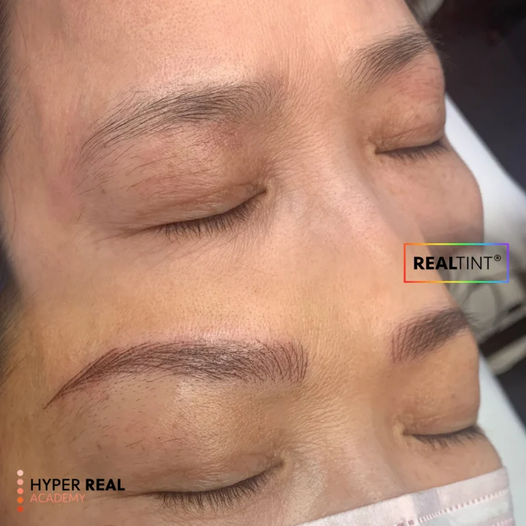 PMU training or procedure image from Hyper Real Academy. Permanent makeup education with RealTint® pigment for nano brows, powder brows, lip blush, eyeliner, and SMP.