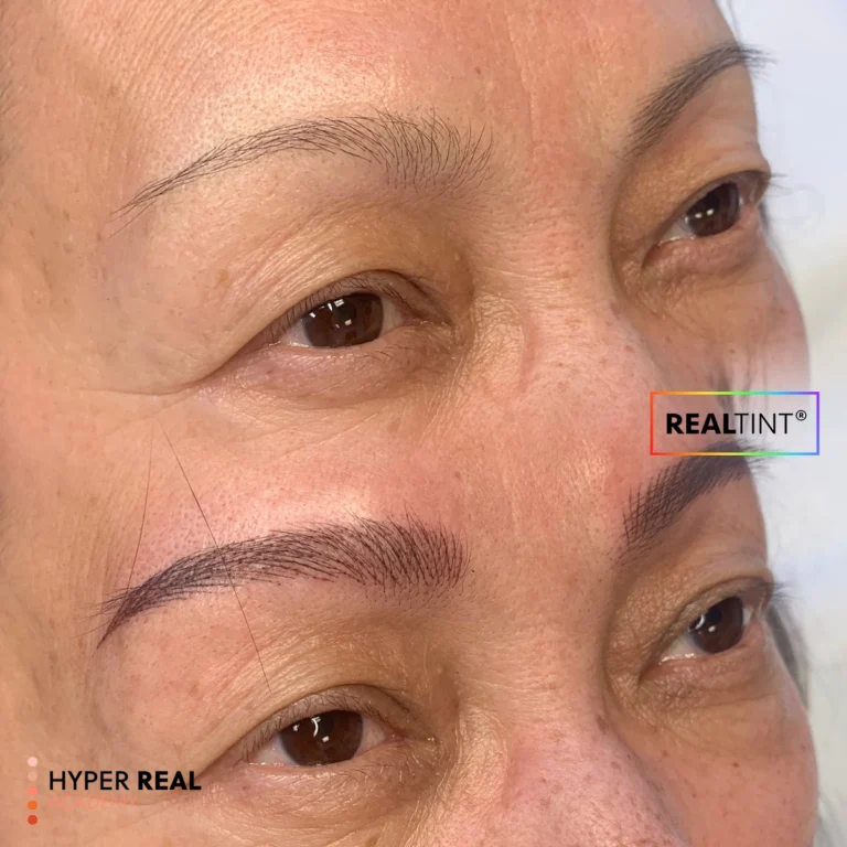 PMU training or procedure image from Hyper Real Academy. Permanent makeup education with RealTint® pigment for nano brows, powder brows, lip blush, eyeliner, and SMP.