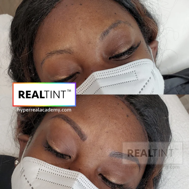 PMU training or procedure image from Hyper Real Academy. Permanent makeup education with RealTint® pigment for nano brows, powder brows, lip blush, eyeliner, and SMP.