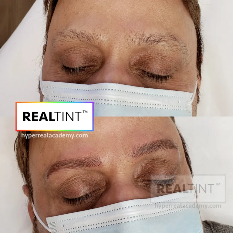 PMU training or procedure image from Hyper Real Academy. Permanent makeup education with RealTint® pigment for nano brows, powder brows, lip blush, eyeliner, and SMP.