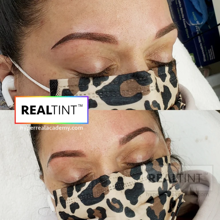 Lip blush PMU with enhanced vibrant lip color and defined vermilion border. RealTint® pigment implantation for permanent makeup lip enhancement at Hyper Real Academy.