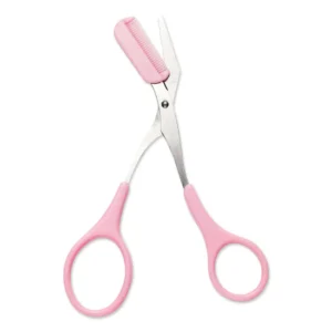 Pink eyebrow scissors with comb for Hyper Real Academy PMU training. Essential for brow prep before nano brows or powder brows.