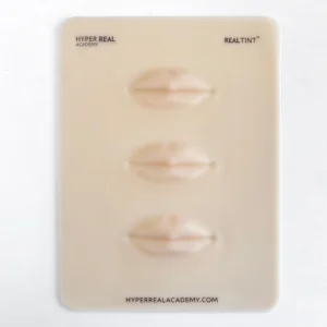 Hyper Real Academy silicone skin pad with three lip molds for lip blush training and RealTint demonstration.