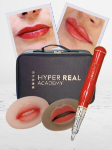 Hyper Real Academy lip blush student kit with RealTint machine, silicone pads for PMU training and demonstration.