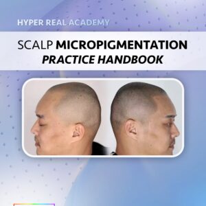 Hyper Real Academy SMP training handbook cover showing scalp micropigmentation demonstration and RealTint logo.