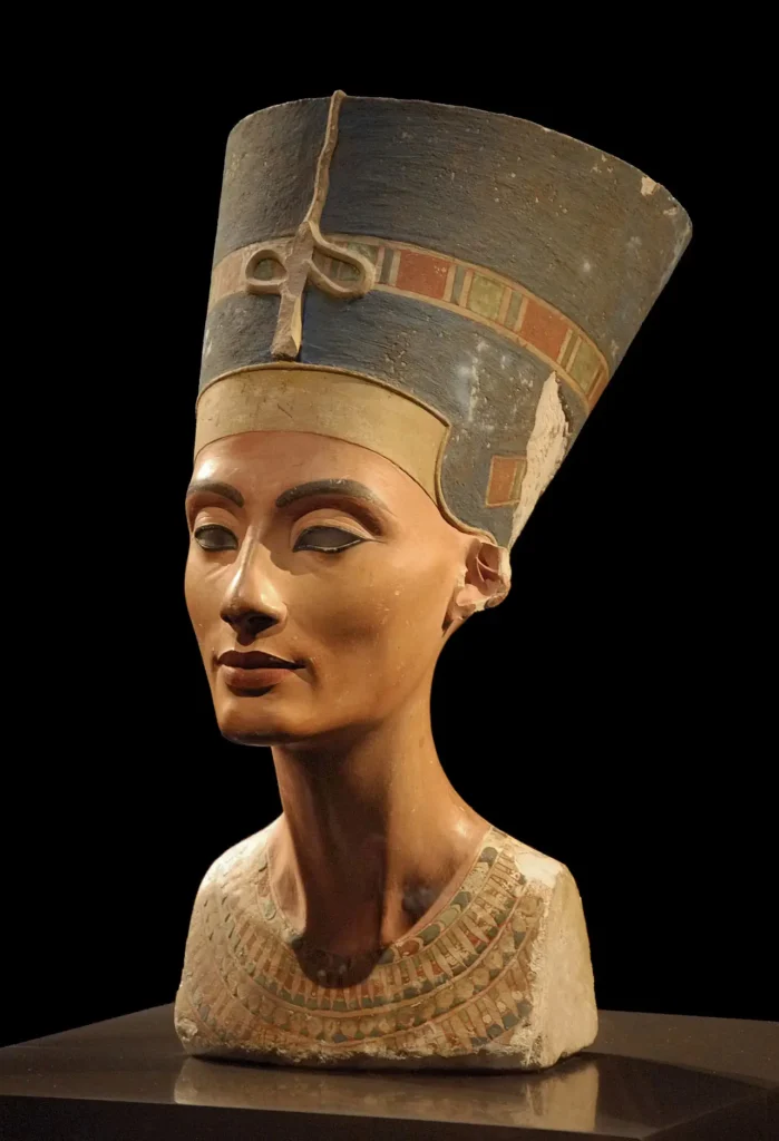 Historical artifact: Nofretete (Nefertiti) bust from ancient Egypt. Museum piece from Neues Museum, Berlin. Not related to PMU - historical reference image.